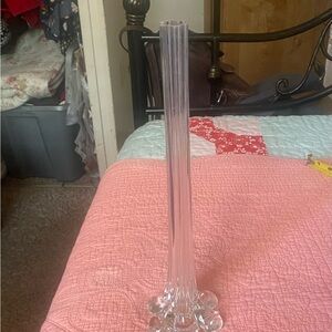 Vintage Art nouveau French gladioli fluted Elegant Clear Glass Vase